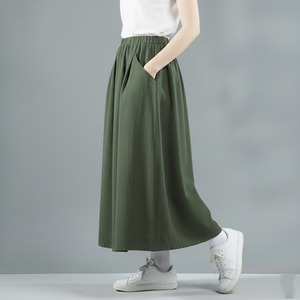 Jupe mi-longue décontractée pour femme, coupe ample, taille élastique, lavable, en spandex/polyester - Product Image 2