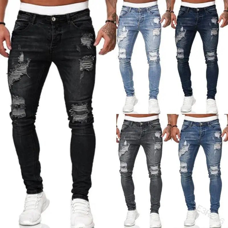 גמיש טרנד צבע שפריץ חור מזדמן ג'ינס גברים מכנסי ג'ינס קרעים מתיחה סקיני ג'ינס ג'ינס גברים שריטה לגברים