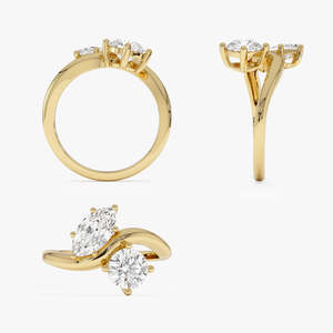 Magnifique bague en diamant de laboratoire Toi Moi, taille marquise et ronde, 1,50 ct E-F VS, or 14 carats, pour fiançailles, fête ou cadeau - Product Image 4