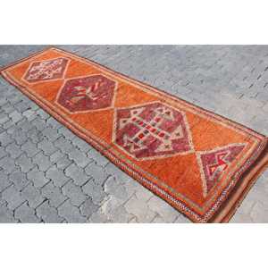 Turkish 2.9x10.8 ft <b>Rug</b>, <b>Runner</b> Vintage <b>Rug</b>, Orange Brown Floral <b>Rug</b> - Product Image 2