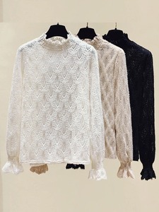 2025 Autumn Winter Women's T-shirts <b>Lace</b> Chic O-Neck Long <b>Sleeve</b> Casual Loose Female Basic - Product Image 2