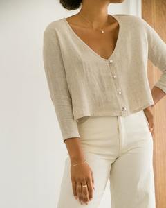 Custom ODM Ladies Vintage Floral Natural Breathable Linen Blend 2pcs Set Elegant Long Sleeve Button-Down Wrinkle-Resistant - Product Image 6