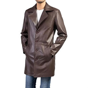 Service OEM, manteau long en cuir pour homme de qualité supérieure, vêtements d'extérieur, boutonné, respirant, manteaux en cuir - Product Image 4