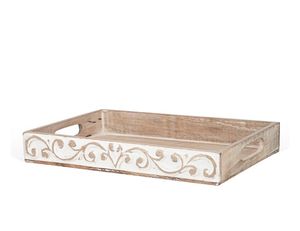 Bandeja rectangular de madera tallada blanqueada, estilo rústico, para servir, bandeja decorativa para desayuno con asas, estilo antiguo - Product Image 6