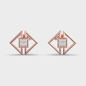 Rose Gold Geometric <b>Stud</b> <b>Earrings</b> for Women | Square CZ Diamond <b>Earrings</b> Luxury Minimalist Fashion Jewelry - Product Image 1