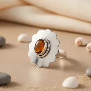 Anillo de Plata de Ley 925 con Flor y Piedra Preciosa para Mujer, Hipoalergénico/Resistente al Deslustre, Regalo - Product Image 3
