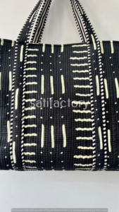 กระเป๋าโท้ทผ้าฝ้ายทำมือจากอินเดีย ลายชนเผ่าพื้นเมือง สีดำขาว ขนาดใหญ่ จุของได้เยอะ เป็นมิตรกับสิ่งแวดล้อม ทันสมัย เปิดโล่ง ดีไซน์เรียบง่าย เหมาะสำหรับทุกโอกาส - Product Image 6