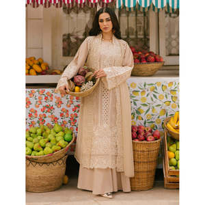 Conjunto de 3 piezas Mahnur para mujer: Camisa, Dupatta y Pantalón bordados Chikanakari Lawn - BIC-4703 Khaddi Net con bordado, Dupatta y Pantalón - Product Image 5