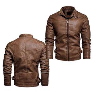 Kivotech-Chaqueta de piel auténtica Premium para hombre con cuello levantado y diseño de cremallera, chaqueta de moda - Product Image 3