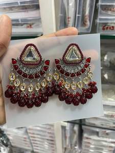 INDIAN LATEST TRADITIONAL KUNDAN HIGH <b>GOLD</b> PLATED WITH PEARL DESIGNER BEAUTIFUL FANCY KUNDAN EARRINGS <b>SET</b> for WOMEN and GIRLS - Product Image 3