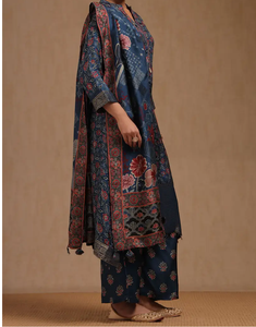 Exclusif bleu et rouge coupe régulière indien et pakistanais vêtements robe imprimé fleuri femmes Kurta Palazzo avec Dupatta pour les femmes - Product Image 6