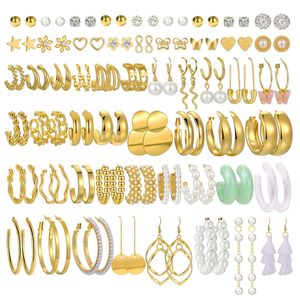 Lot de 42 paires de boucles d'oreilles créoles dorées, en alliage et acier inoxydable, hypoallergéniques, pour femmes - Product Image 3