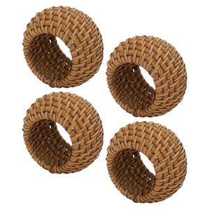 Anneaux de serviette ronds en rotin contemporain charmant décor de table en osier rustique écologique pour les vacances de mariage ou les repas de tous les jours - Product Image 1