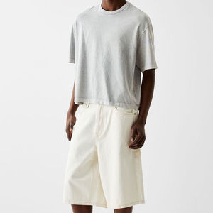 2025 nouvelle mode hommes T-Shirt en détresse avec manches courtes Logo imprimé personnalisé effet de lavage à l'acide pas cher prix 100% coton - Product Image 2