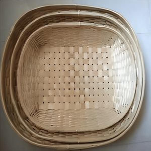 Ensemble de paniers de rangement en bambou naturel tissé à la main avec base ventilée Organisateur écologique et emboîtable pour la maison ou la cuisine - Product Image 1