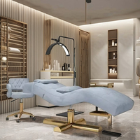 Lit de beauté ergonomique personnalisé en cuir courbé beige et noir de luxe, réglable et abordable, pour salon de beauté