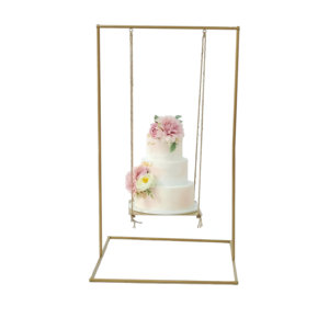 Soporte de pastel colgante de Metal dorado más vendido, la mejor exhibición de postres columpio para boda, restaurante, fiesta al mejor precio - Product Image 1
