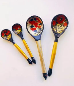 Cuchara de madera Fabricantes ecológicos personalizados Cuchara de madera impresa con esmalte directo Diseñador de flores de 4 piezas - Product Image 1