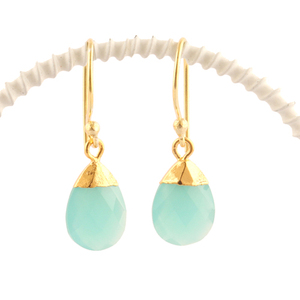 ต่างหูหยดน้ำตา Aqua Chalcedony ทำจากโลหะแฟชั่นที่เรียบง่ายมีเสน่ห์เครื่องประดับต่างหูห้อยระย้าสำหรับผู้หญิงชุบทอง24K - Product Image 4