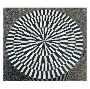 Fournisseur personnalisé de tabourets ronds en nacre incrustée, mosaïque de coquillages, ottomanes incrustées, haute qualité, Inde - Product Image 4