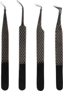 Pince à épiler applicateur de cils rose de marque de distributeur avec logo personnalisé pince à faux cils en vrac pointe en fibre pince à épiler coudée à pointe de diamant noir - Product Image 3