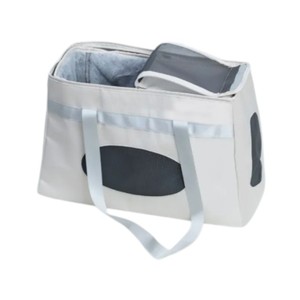 Transportín para mascotas de tela Oxford con cierre de cremallera, gris, con malla ventilada para gatos - Product Image 1