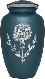 โกศเผาเถ้ากระดูกทำจากอลูมิเนียมขนาดใหญ่สำหรับผู้ใหญ่ขี้เถ้าจากโลหะโกศศพพร้อมดอกไม้สีฟ้าทำจากอินเดีย - Product Image 2
