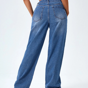 Pantalones vaqueros de cintura alta para mujer, Vaqueros azules ajustados de talla grande, pantalones vaqueros rasgados ajustados elásticos de año para mujer, transpirables - Product Image 2