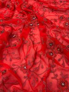 <b>Indian</b> Traditional Wear Soft Georgette <b>Fabric</b> with Embroidery Work and Real Mirror and Embroidery Work Lace Border Saree - Product Image 6