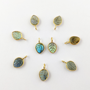 10x8mm feuille sculptée pendentif en pierres précieuses or 18 carats Vermeil 925 lunette en argent sterling pierre de naissance naturelle pendentifs fins et breloques de guérison - Product Image 2