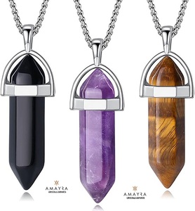 Pendentif Double pointe de pierres précieuses 100% authentiques pour cadeau d'affaires, collier de pierres précieuses du fabricant Direct de cristaux Amayra indiens - Product Image 1
