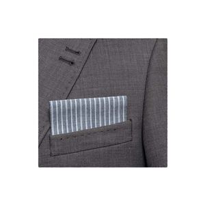 Mouchoir de blazer à col de poche plié prêt à l'emploi à rayures blanches en lin gris - Product Image 1