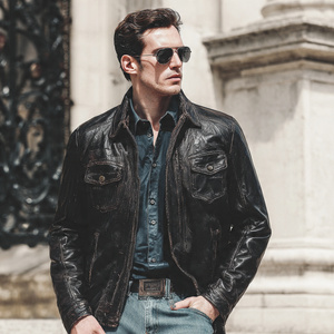 Chaqueta de Cuero Vacuno para Motociclistas, Chaqueta de Cuero Genuino con Cuello Alto para Hombre, Chaqueta de Motociclismo de Cuero Genuino para Hombre - Product Image 5