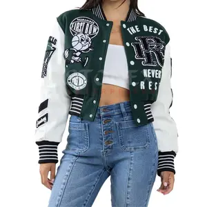 Women Clothes Jacket Crop Varsity Jacket Street Baseball Softball Wear Motorcycle Letterman Jacket Coats