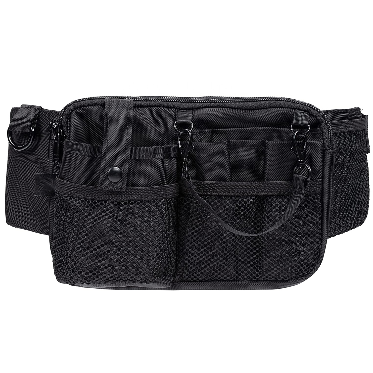 Sac Banane Infirmière Noir - Multi-compartiments (7 Poches) - Taille 18.5 X 25 Cm - En Nylon Oxford - Ceinture Réglable - 4