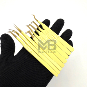 Pince à épiler pour extensions de cils Mega Volume 90 degrés, embouts dorés, acier inoxydable japonais, antidérapante, anti-magnétique, logo personnalisé - Product Image 5