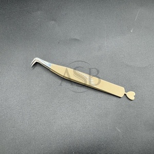 Pince à épiler d'extension de cils en acier inoxydable durable japonais marron nu avec logo personnalisé Volume de botte mince à 90 degrés pointu - Product Image 1