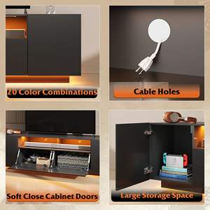 Mobile TV Minimalista Nero con Luci LED Effetto Fluttuante, Centro Intrattenimento Senza Maniglie, Console Multimediale per Arredamento Casa - Product Image 6