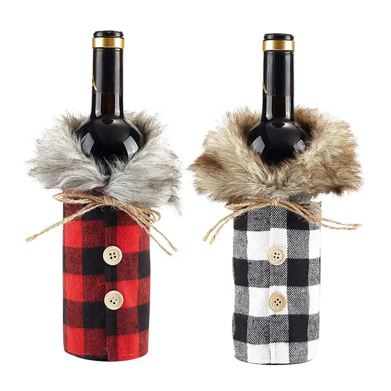 2023 new Christmas classic wine bottle clothing red and black checkered wine bottle hat Christmas decoration