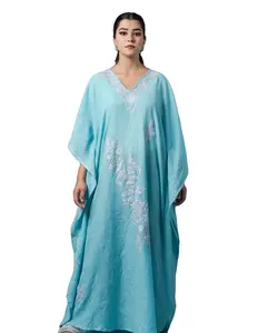 Women Top Collection For Women Embroidered Three Quarter Sleeve Floor Length Boho Kaftan