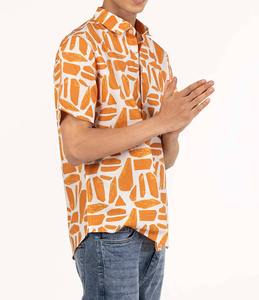 เสื้อครอปผ้าฝ้ายปักลายสำหรับผู้ชายเสื้อเชิ้ตแขนสั้นสีพื้นสีล้วนสำหรับผู้ชาย - Product Image 5