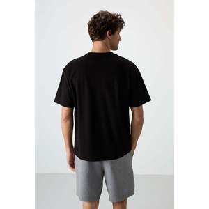 T-shirt imprimé pour homme, coupe ample, noir, jersey de coton épais texturé, 100% coton 88371 - Product Image 2