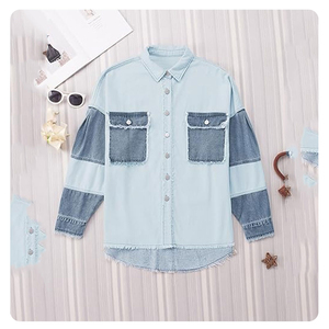 2025 chaqueta vaquera de manga con parche lavado ligero para mujer, prendas de vestir informales para mujer, chaqueta de otoño, chaqueta vaquera con bolsillos, chaqueta vaquera, abrigo OEM - Product Image 3