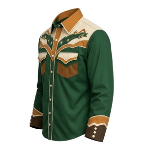 Chemise Western Cowboy Unisexe Vintage Décontractée Coupe Slim avec Passepoil Contrastant, Personnalisable OEM, Manches Longues Brodé, Boutonnée Rodeo - Product Image 3