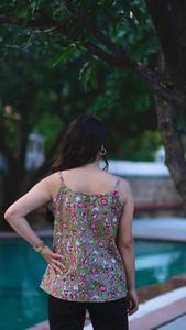 Vintage Inspired Chic Sleeveless Tank Top Women Minimalist Floral Monochrome Print Blouse <b>Halter</b> Collar Woven Casual <b>Summer</b> - Product Image 2