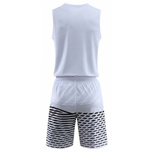 Ensemble de maillot de basket sans manches pour homme, blanc, avec short rayé sublimé, en polyester anti-humidité, pour le sport d'été - Product Image 3