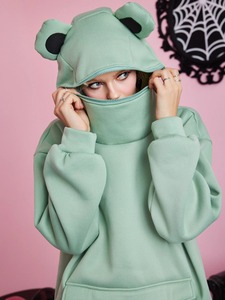 Sudadera con Capucha Extra Grande para Mujer, Gruesa, de Invierno, de Color Sólido, de Algodón, de Manga Larga - Product Image 4