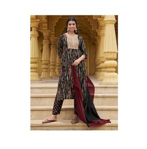 Good Quality Indian Ethnic Clothing New Fancy Naira Cut <b>Kurti</b> With Pant & Fancy Dupatta Women Wear Wholesaler From India 2024 - Product Image 1