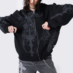 Sweats à capuche oversize en molleton tricoté de haute qualité pour femmes, style streetwear, avec fermeture éclair, épaules tombantes, 100% coton respirant, personnalisable - Product Image 4