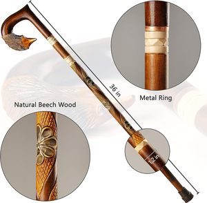 Canne de marche en bois pour femmes bâton de marche renard bâton sculpté à la main 36 "bâton de femme frêne naturel et pointe en caoutchouc Style traditionnel - Product Image 4